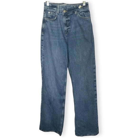 Zara Crossover Waist Extra High Rise Wide Leg Z1975 Full Length Tailor Jeans - Picture 7 of 10